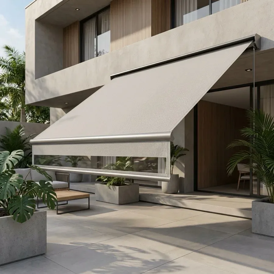 Toldo Cortina de Lona PVC em ambiente externo